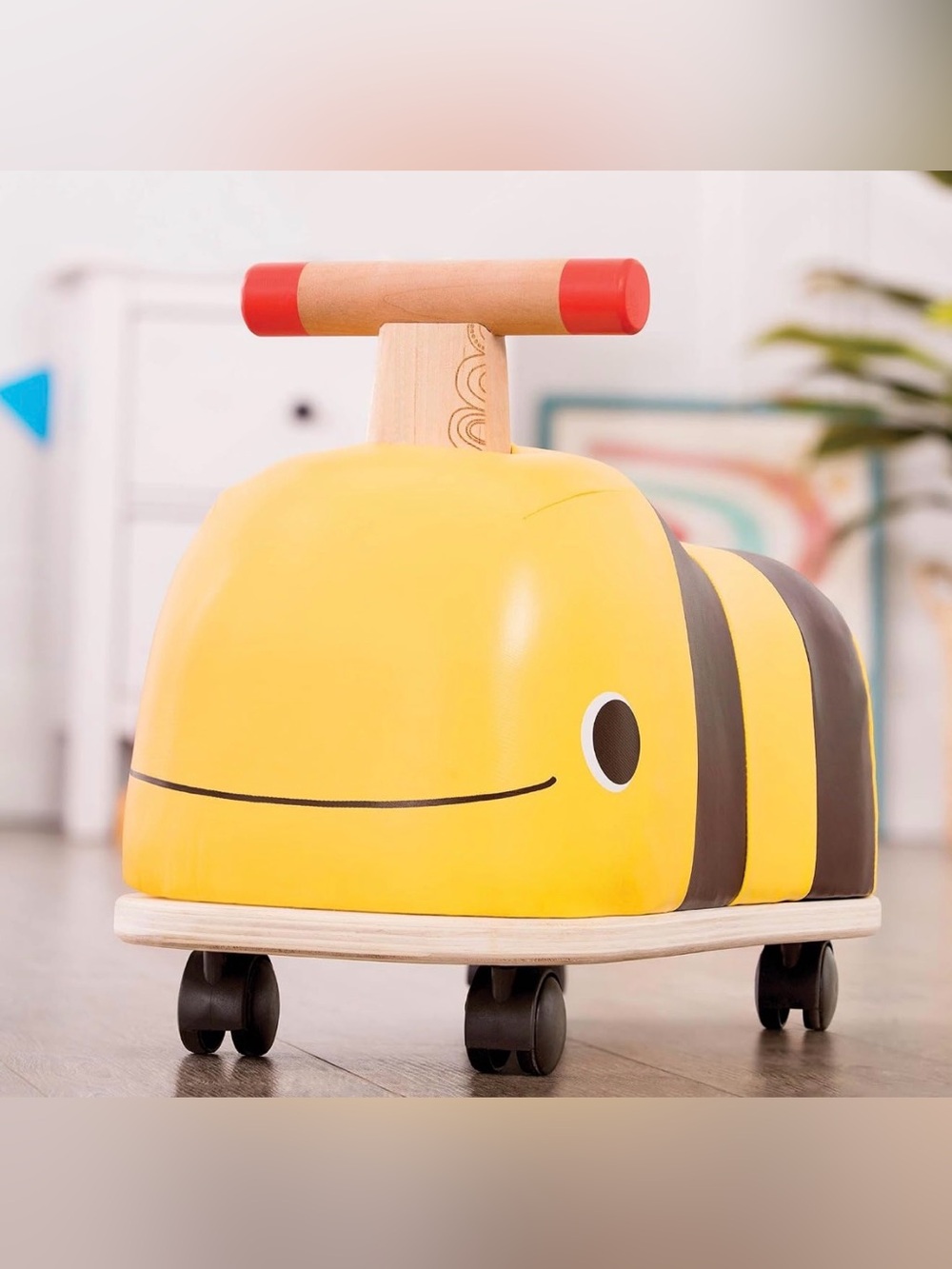 Yellow Bumble Bee Ride-On Toddler Scooter with Wooden Handle